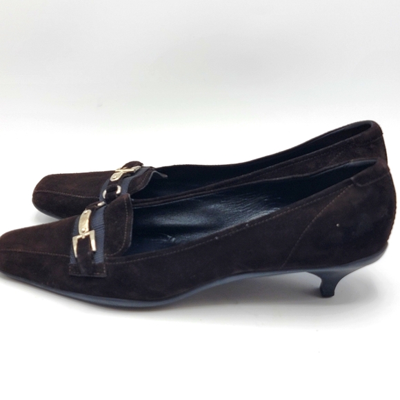 Prada Suede Chocolate Brown Kitten Heels Size 41/11 S1251 - Picture 3 of 8